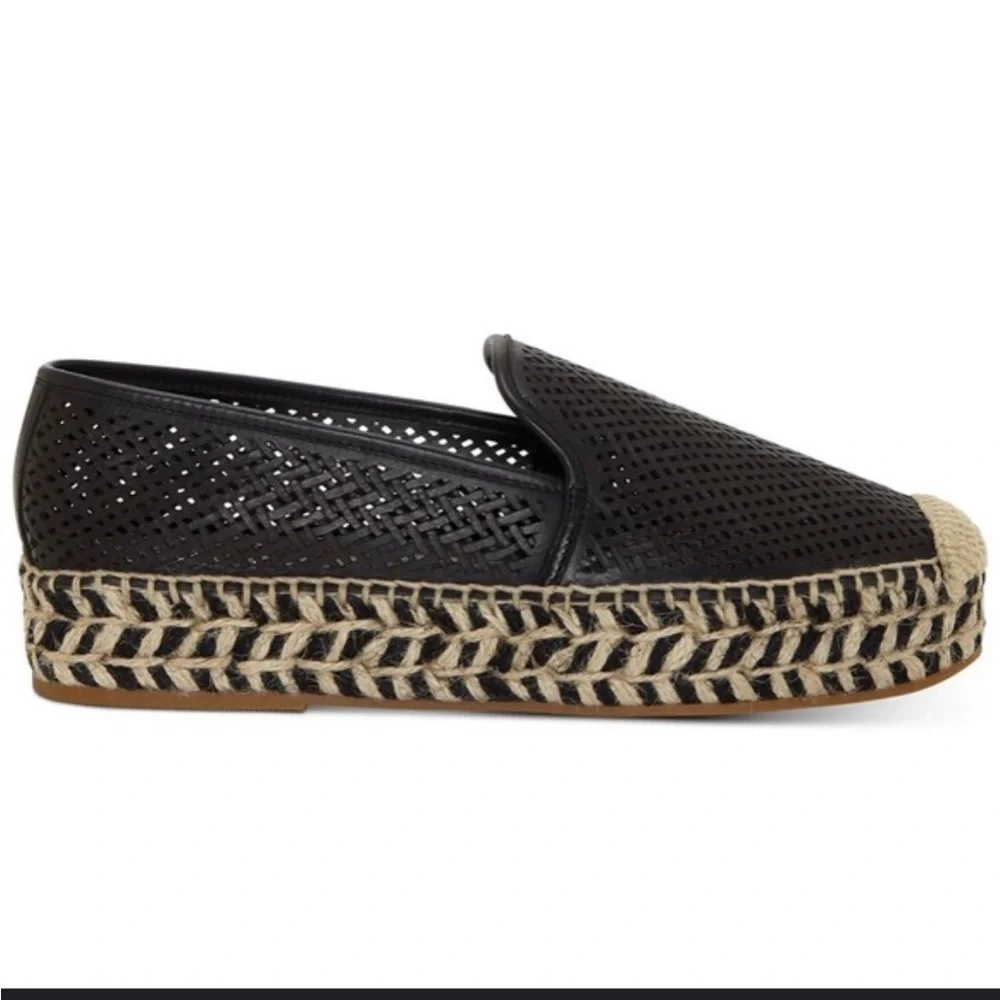 NEW Vince Camuto Hamorra Espadrilles Black Leather Slip On Shoes‎ Size 5